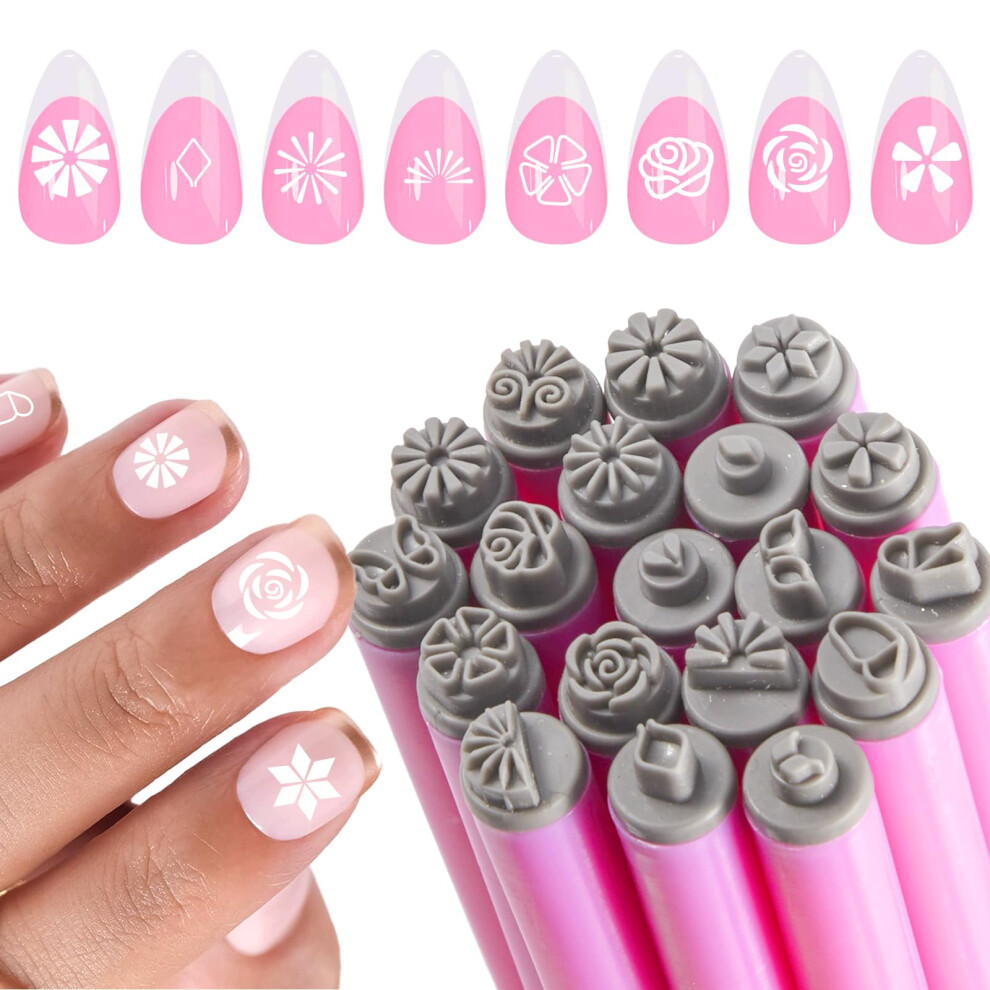 Purple 19 Piece Nail Art Stamp Pen Set With Precision Tips, Designs Flower Leaf Butterfly Geometric