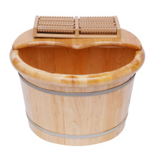 Foot Spa Bucket Cedar Wood Tub with Lid and Massage Roller for Relaxing Home Soak