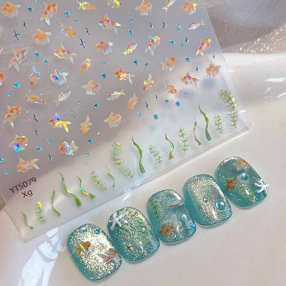 Goldfish Nail Art Stickers 5D Holographic Glitter Koi Decals SelfAdhesive LongLasting Manicure