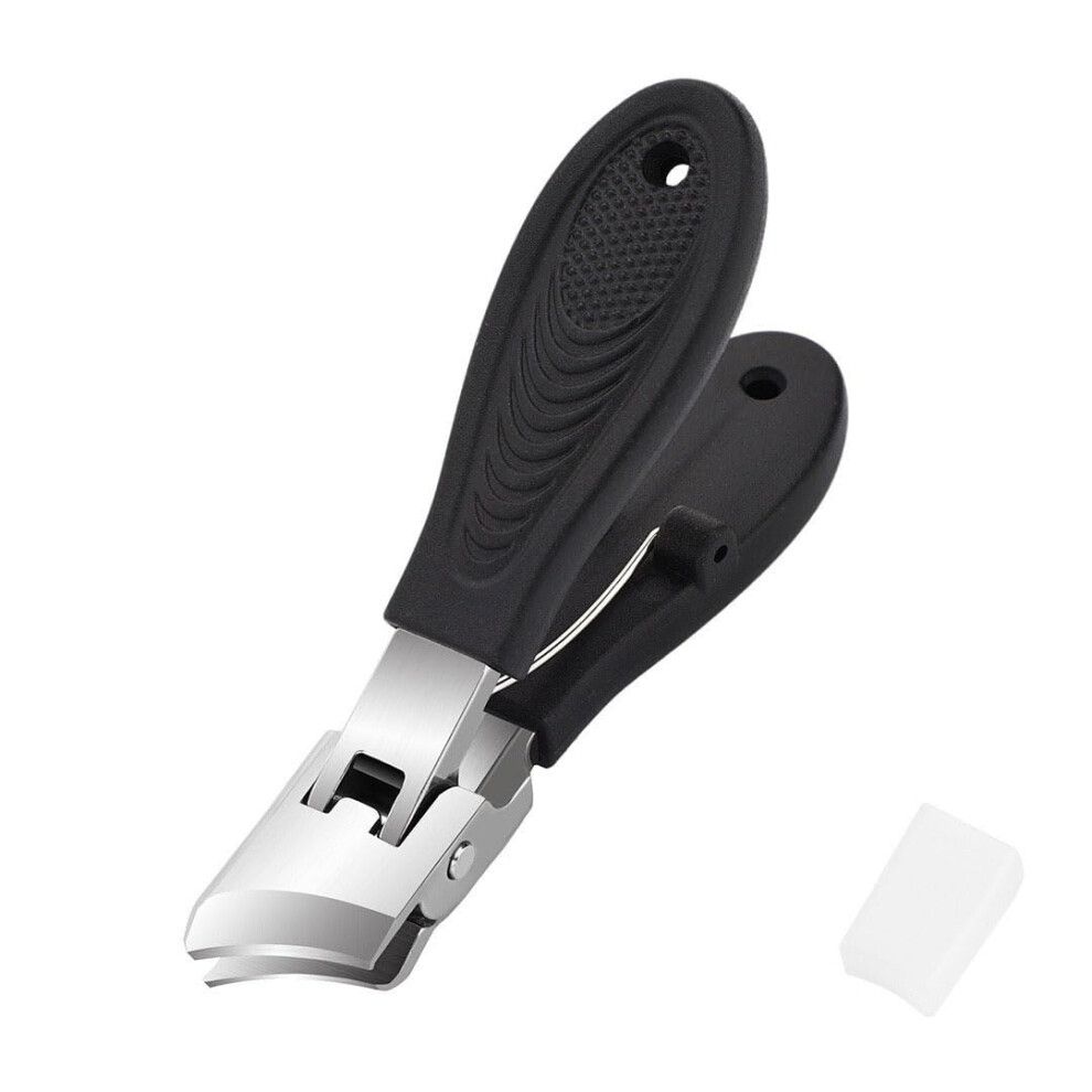 Black Wide Jaw Toenail Clippers For Thick Nails With Beveled Angled Blades And Nonslip Grip