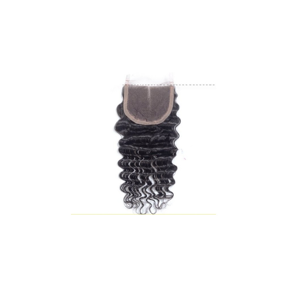 Unisex 5X5 Deep Wave Lace Closure 18 Inch Peruvian Virgin Remy Hair Natural Scalp Full Density Look 1B