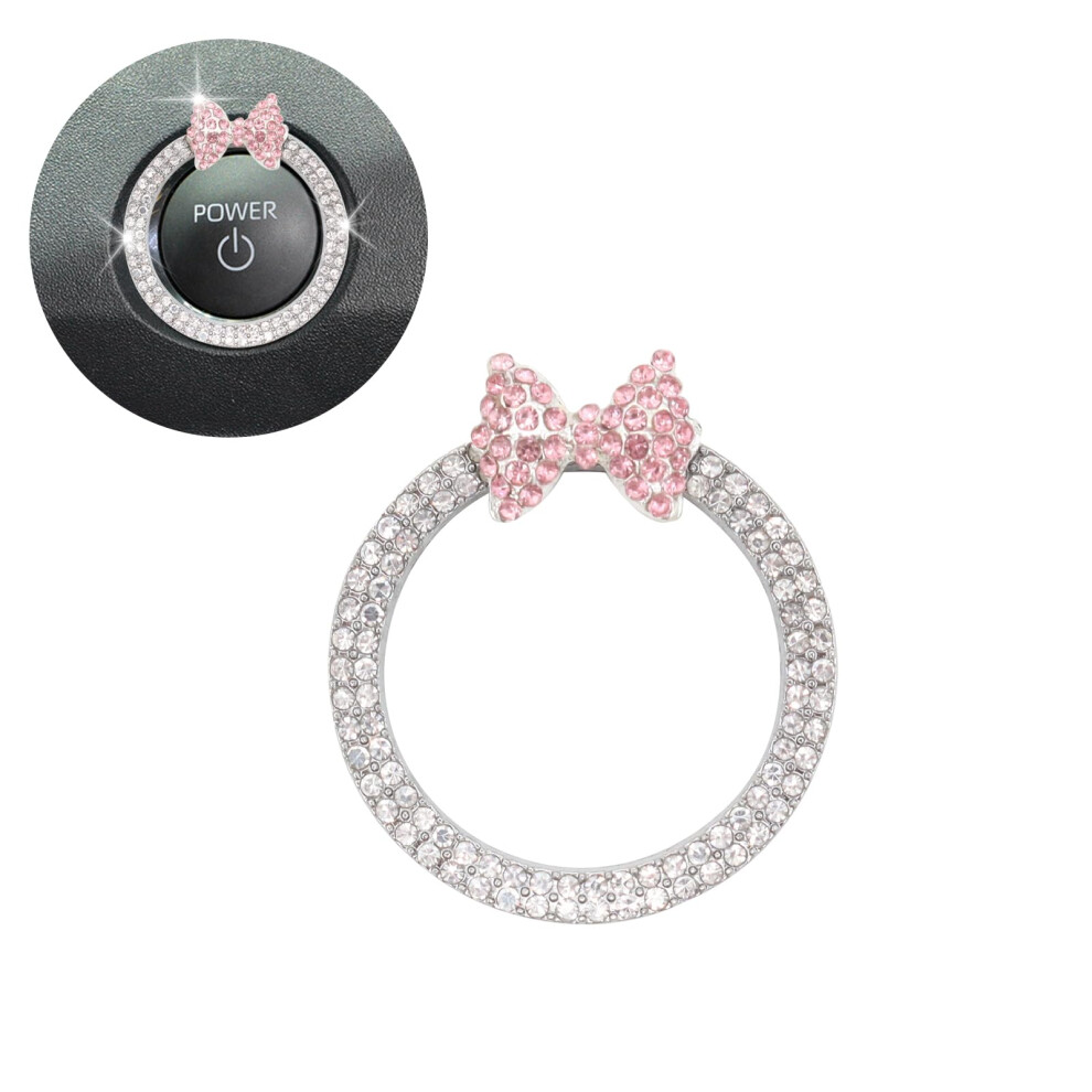 Bling Car Accessories Bow Ignition Start Button Ring With Sparkling Rhinestones For Women Pink 9092120534221