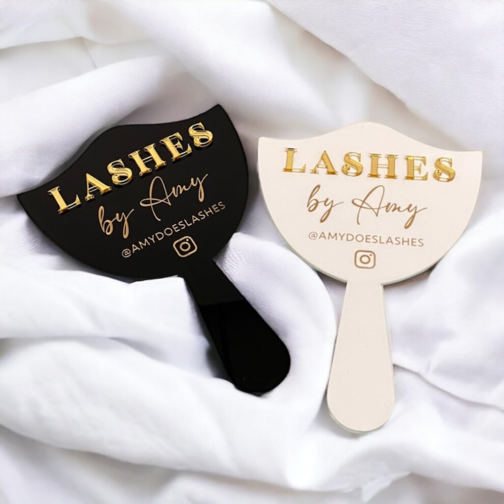 Black Custom Lash Mirror With Branding, Acrylic Handheld Eyelash Extension Mirror For Lash Techs