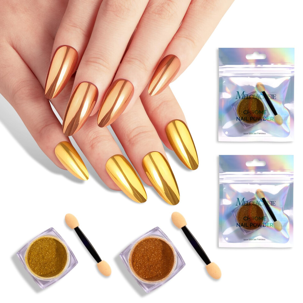 Gold Chrome Nail Powder With Mirror Effect Pigment, Champagne Metallic Shine For Gel And Uv Nails