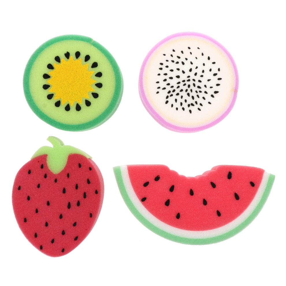 Bath Sponge Set for Kids, 4pcs Fun Fruit Shapes, Gentle Exfoliating Shower Sponges, Colorful