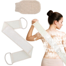 Natural Loofah Back Scrubber with Dual Handles and Exfoliating Shower Glove for Deep Skin Cleaning