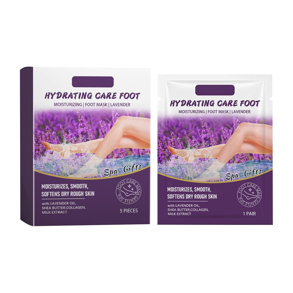 Lavender Foot Peel Mask 5 Pack With Deep Hydration And Gentle Exfoliation For Dry Cracked Feet