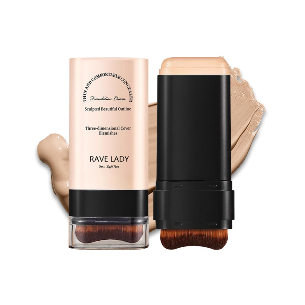 Light Foundation Stick Full Coverage Hydrating Longlasting With Dual Contour Brush Skin 0.7Oz