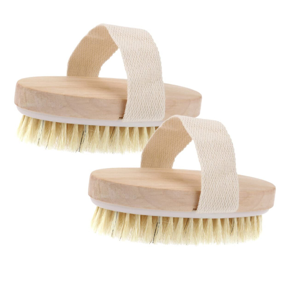 2pcs Wooden Body Brush with Natural Bristles for Gentle Exfoliation and Improved Skin Circulation