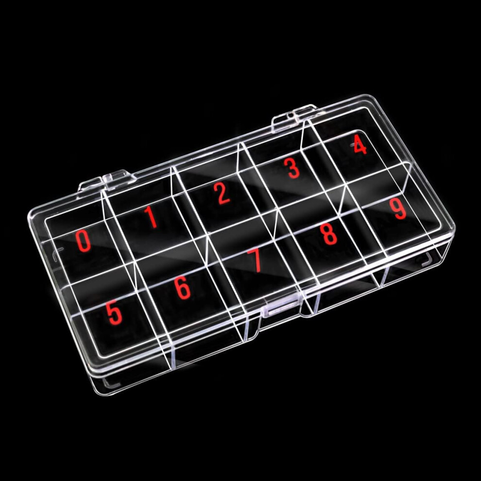 Clear Nail Tip Storage Box with 10 Numbered Sections for False Tips and Accessories
