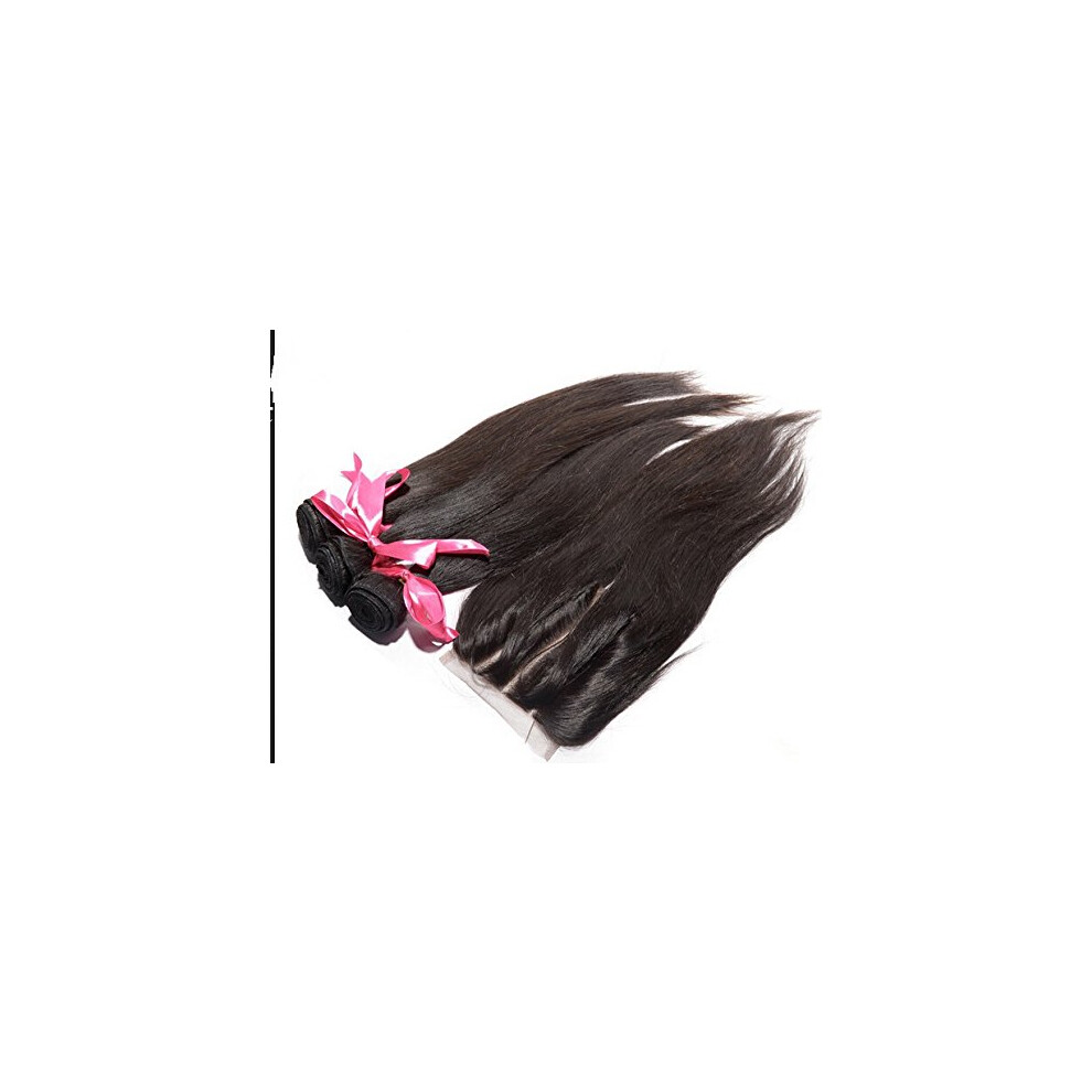 Virgin Human Hair Bundles with Closure Cambodian Straight 3 Bundles 10in Closure 12in Wefts Natural