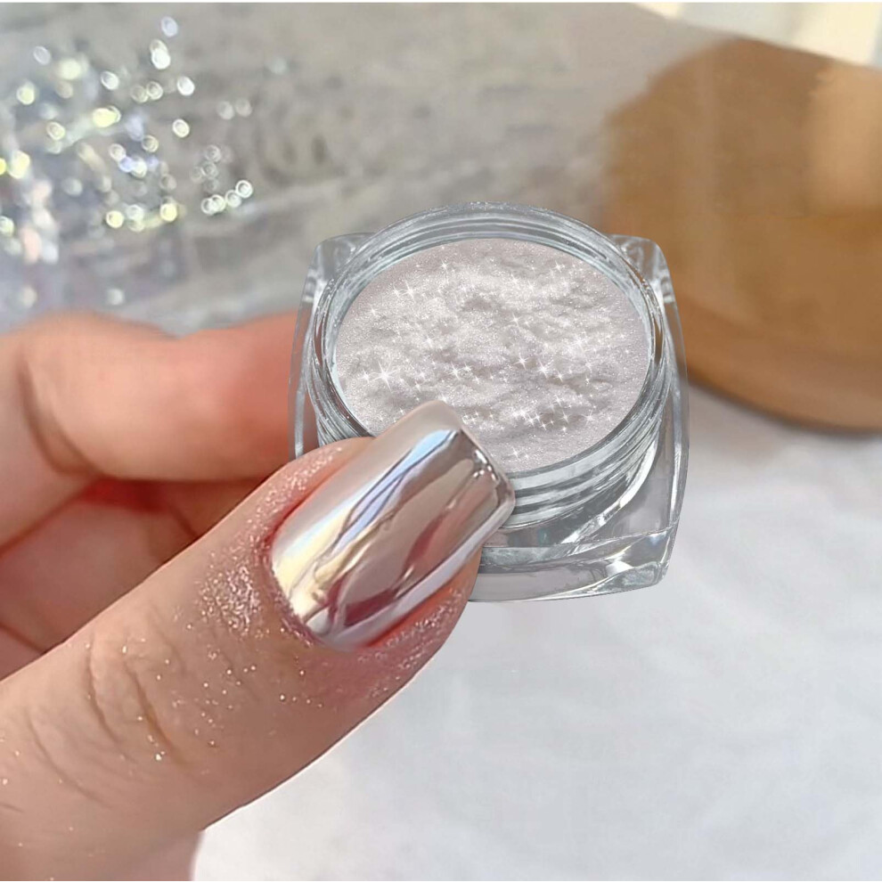 White Nail Chrome Powder Pearl Aurora Shine Mirror Effect Iridescent Pigment For Longlasting Gloss
