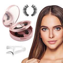 Magnetic Eyelashes Kit with Applicator, Glue Reusable False Lashes, Natural Wispy 2 Pairs Pink