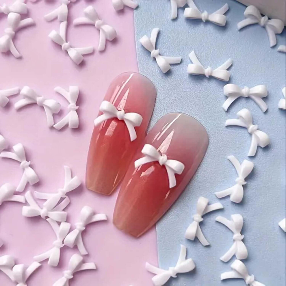 White 50Pcs 3D Bow Nail Art Charms Selfadhesive Resin Decorations For Diy Manicure And Acrylic Nails