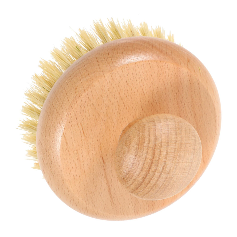 Bath Brush with Ergonomic Wooden Handle, Round Body Scrubber for Deep Exfoliation and Massage