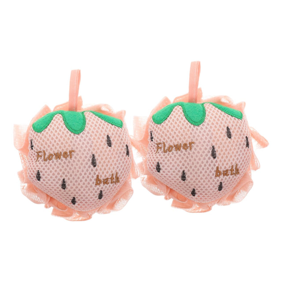 2pcs Strawberry Bath Loofah Body Scrubber Gentle Exfoliating Sponge for Travel and Sensitive Skin