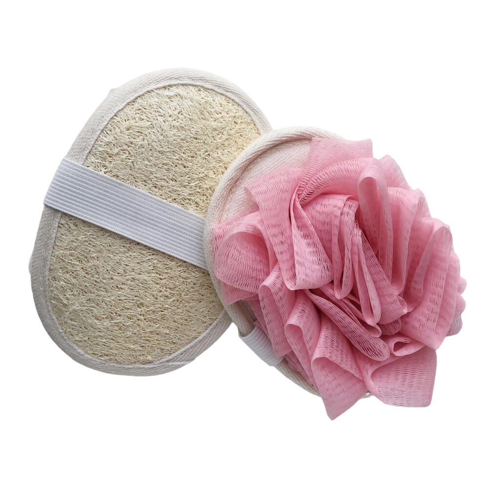 2 PCS Bath Loofah Sponge DualSided Exfoliating Body Scrubber with Rich Foaming Mesh and Grip