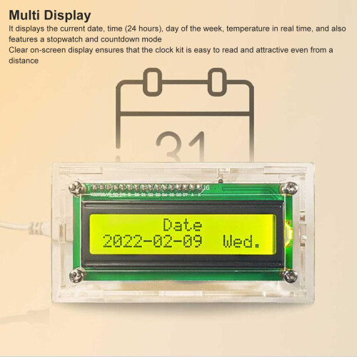 DS1302 DIY Digital Clock Kit 40mAh USB-C ABS 2