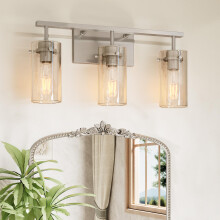 3Light Bathroom Vanity Light, Brushed Nickel Fixture with E26 Base, Up or Down Mount, Wide Brightness