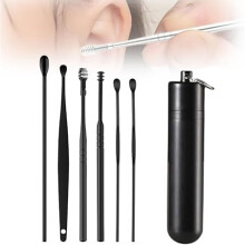 Ear Wax Removal Kit with Stainless Steel Ear Picks, 360 Rotating Ear Cleaning Tool Set in Black