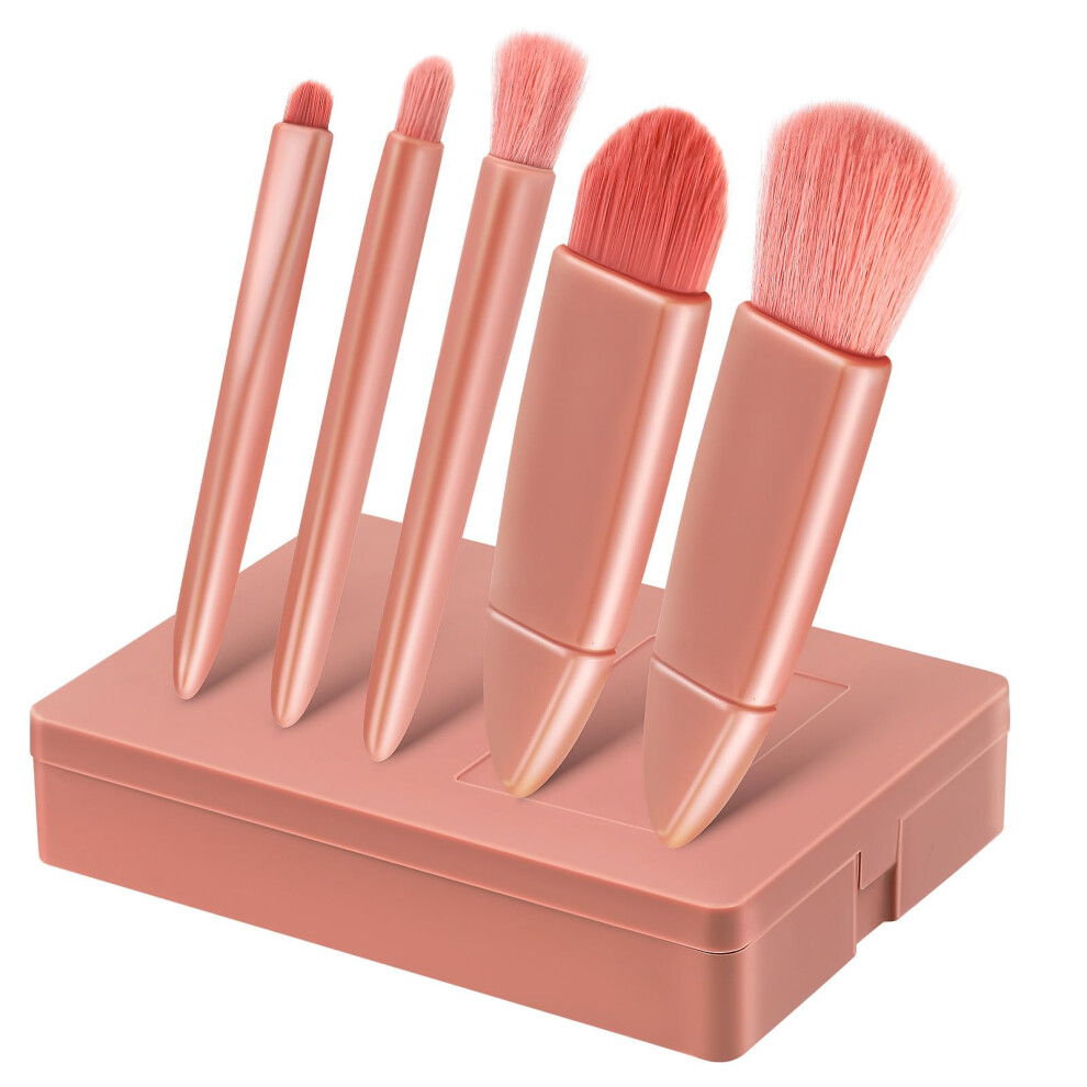 Travel Makeup Brush Set with Builtin Mirror Case Soft Nylon Bristles for Foundation Powder Lip Gloss