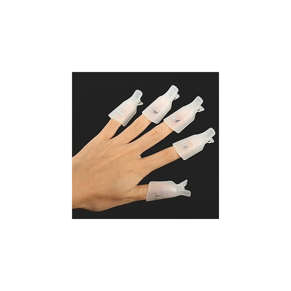 White 10Pcs Reusable Nail Polish Remover Clips Set For Acrylic Gel Soak Off Manicure