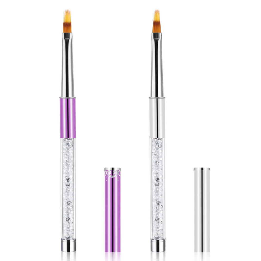 White/Purple 2Pcs Ombre Nail Brush Set With Rhinestone Handle For Gel Nail Art Gradient And Manicure Painting ( Purple)