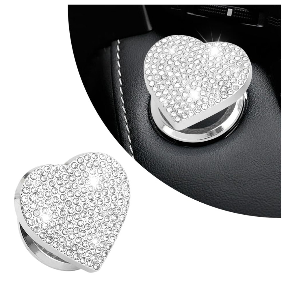 Car Start Button Cover Heartshaped Bling Rhinestone Engine Start Stop Protector White 9092120535808