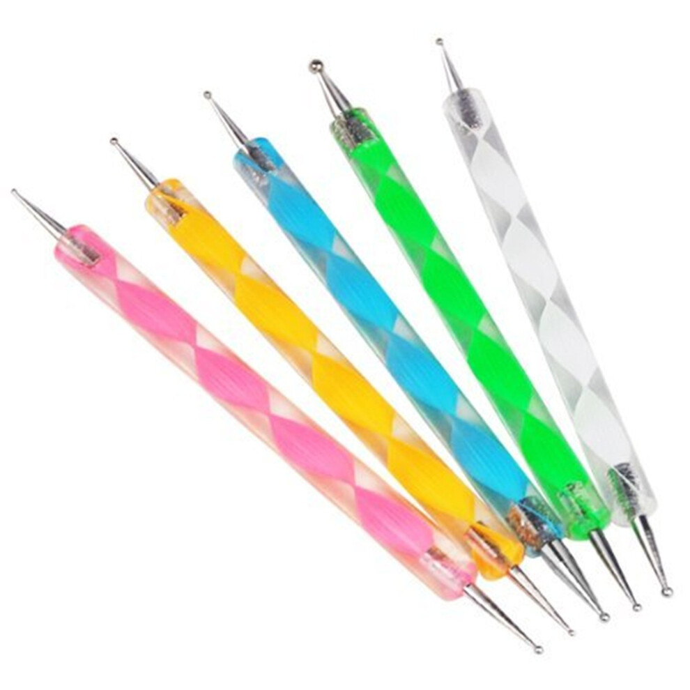 Purple/Blue 5Pcs Dual Tip Nail Art Dotting Tools Set, Professional Marbleizing Manicure Pens For Diy Design