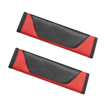 2PCS Leather Car Seat Belt Cover Pads, Soft Carbon Fiber Shoulder Cushion for Neck Protection, Universal Fit for Auto SUV Truck, Red