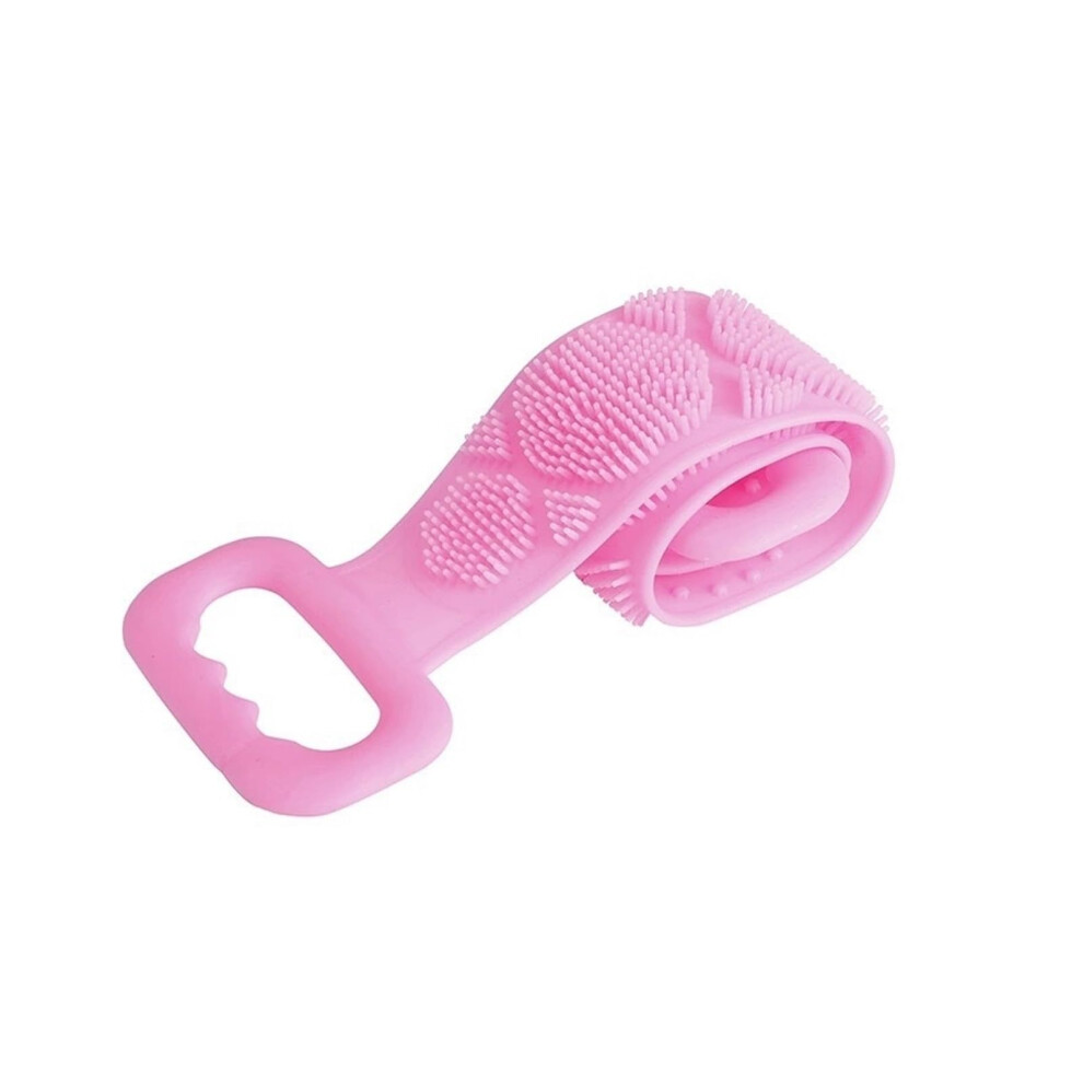 Pink Doublesided Exfoliating Body Brush, Silicone Back Scrubber With Handles For Shower Massage