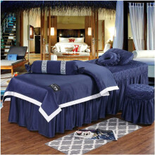 Massage Table Sheets 4Piece Breathable Cotton Blend Spa Bed Cover Set with Skirt and Face Hole 190x70cm