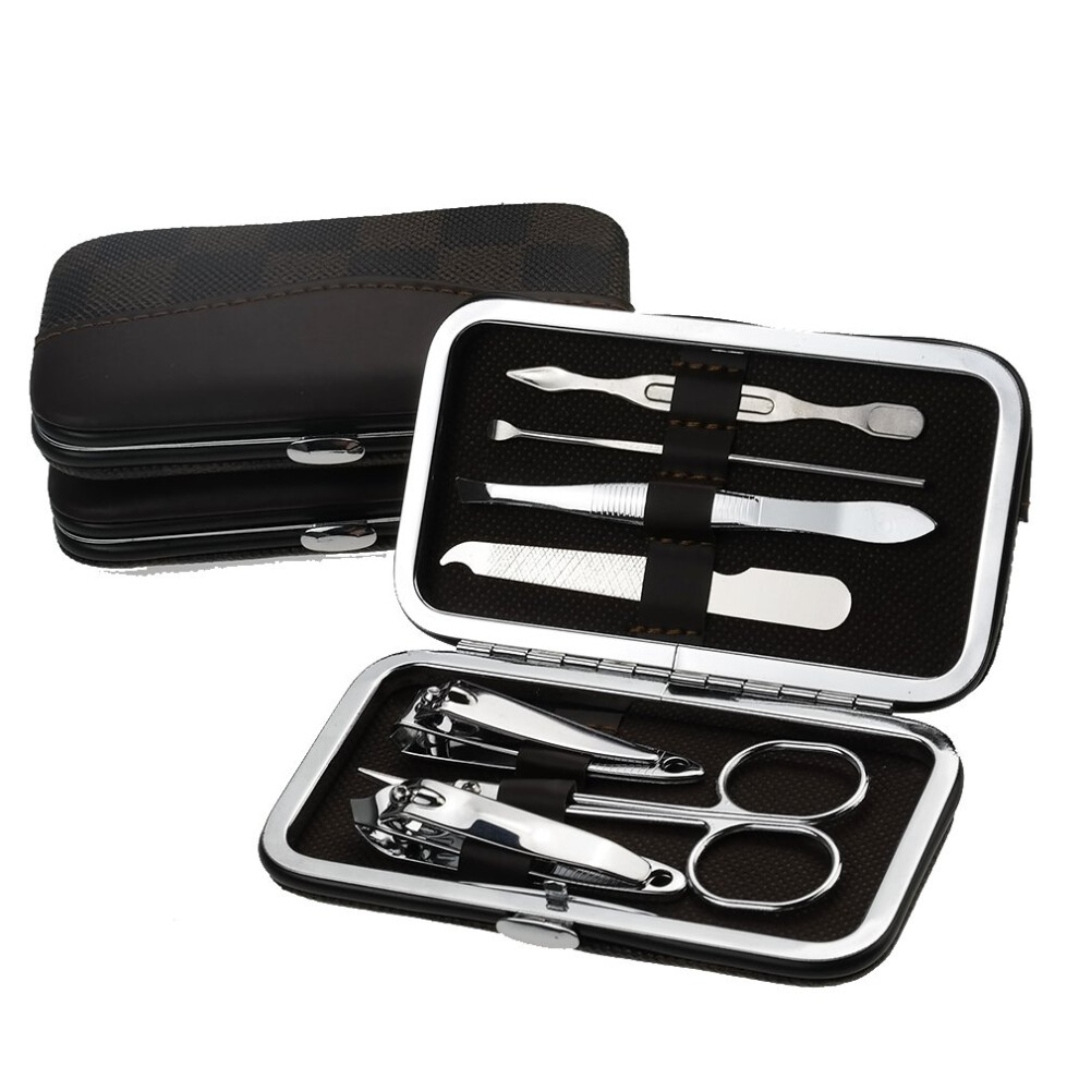 Manicure Set and Pedicure Kit 7âPiece Nail Care Grooming Set with Case, 3âPack Brown Lattice