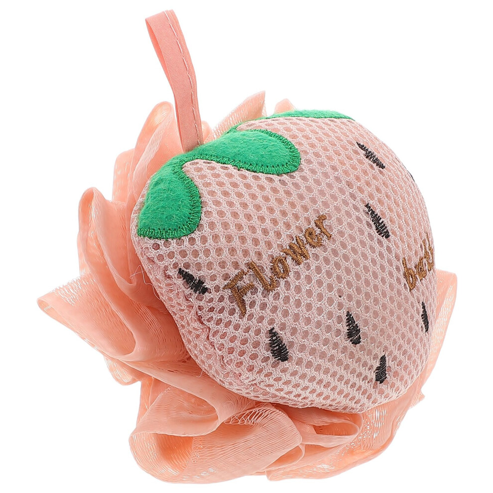Strawberry Bath Loofah Pouf Large Mesh Double Sided Exfoliating Sponge with Rich Foam for Travel