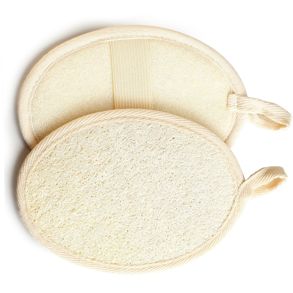 2 Pack Natural Loofah Body Scrubber Exfoliating Bath Sponge for Smooth Skin Circulation Boost Beige