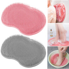 2 Pack Silicone Foot and Shower Back Scrubber Mat with NonSlip Suction Cups for Deep Exfoliating Clean, Pink and Gray