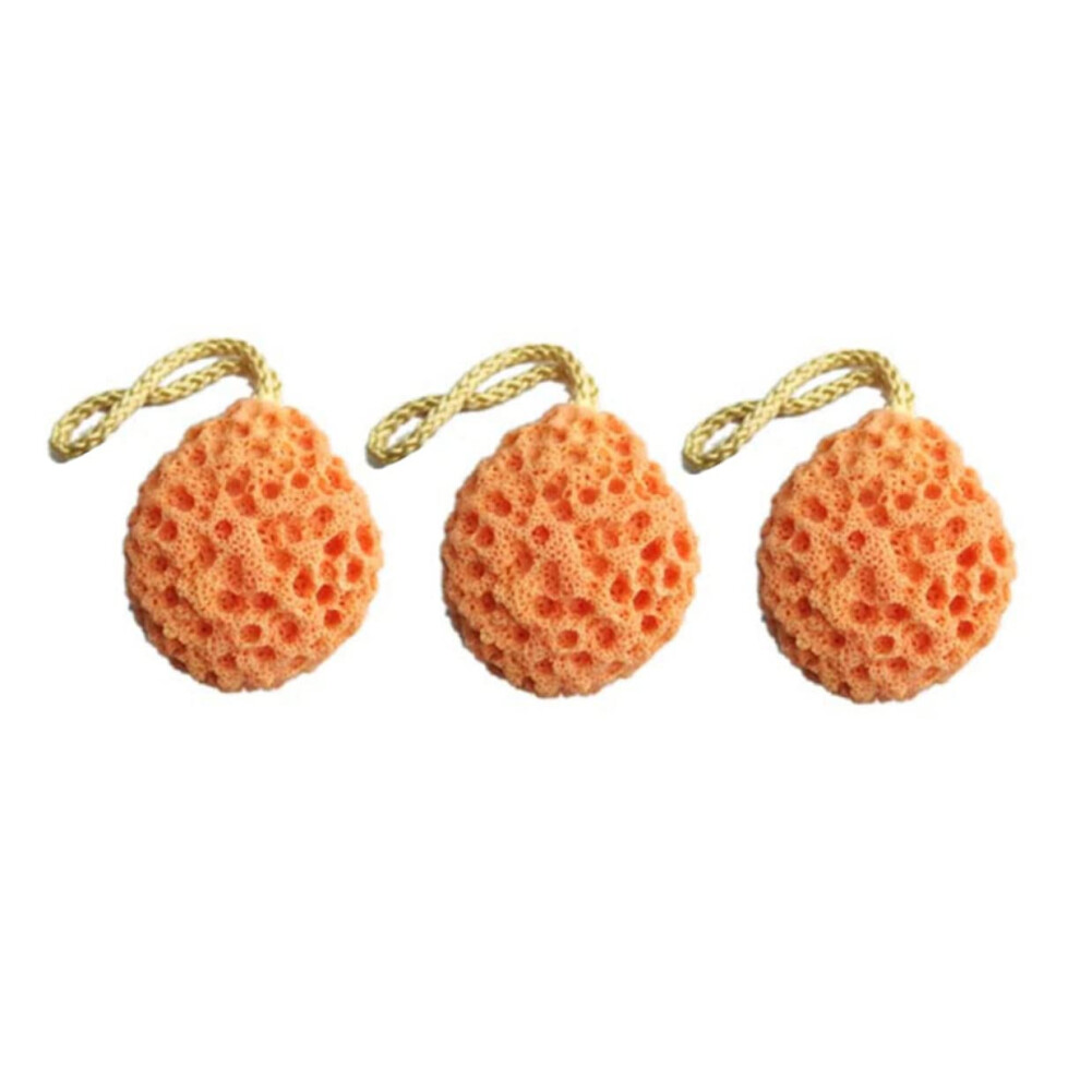 Orange 3Pcs Natural Honeycomb Bath Sponge Set For Gentle Skin Exfoliation And Shower Use Â