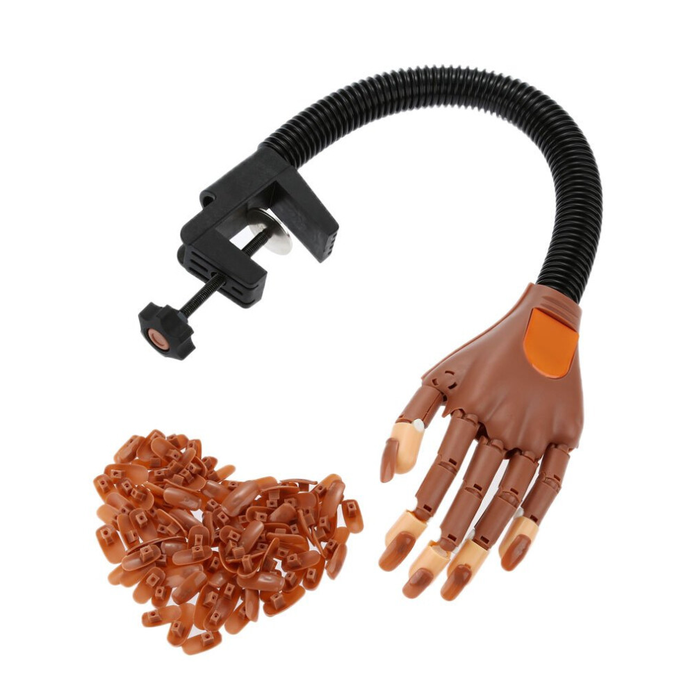 Nail Practice Hand with Adjustable Clamp Holder, 100 Replaceable Tips for Manicure Training