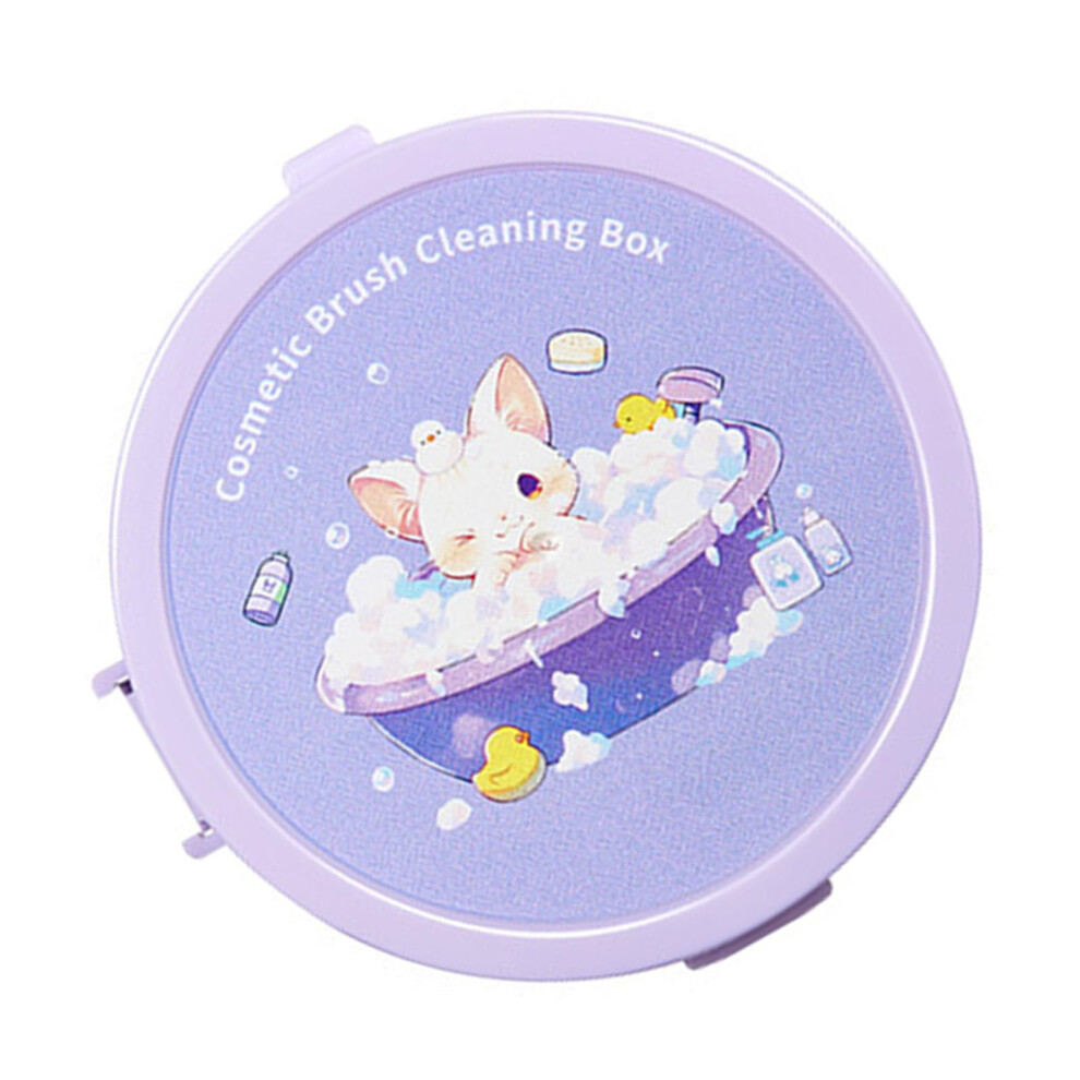 Makeup Brush Cleaner with Quick Drying Sponge, Waterless Portable TravelFriendly Purple Box