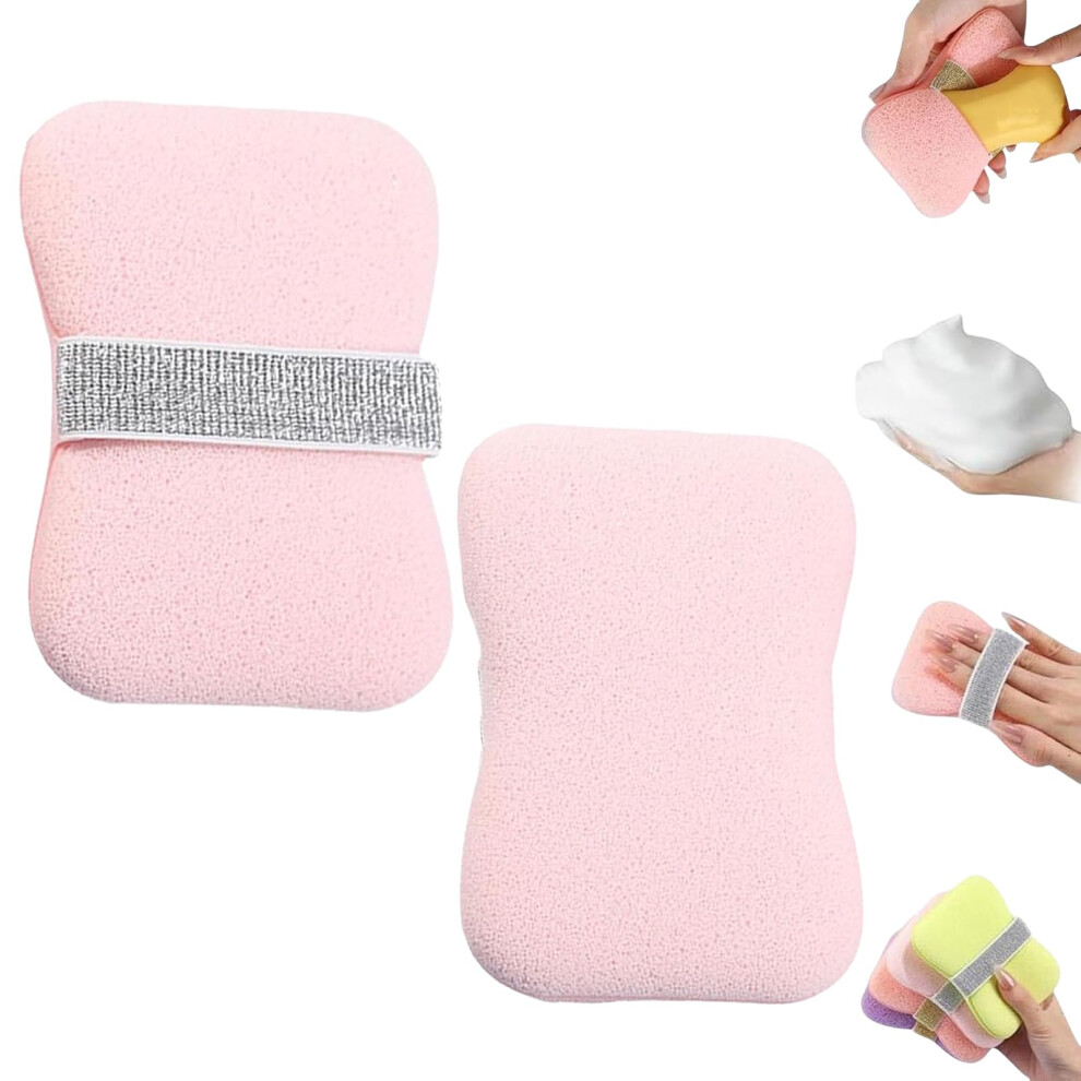 Light/Pink Bath Sponge With Builtin Soap Holder, Dualsided Exfoliating Shower Puff, Quick Foaming,