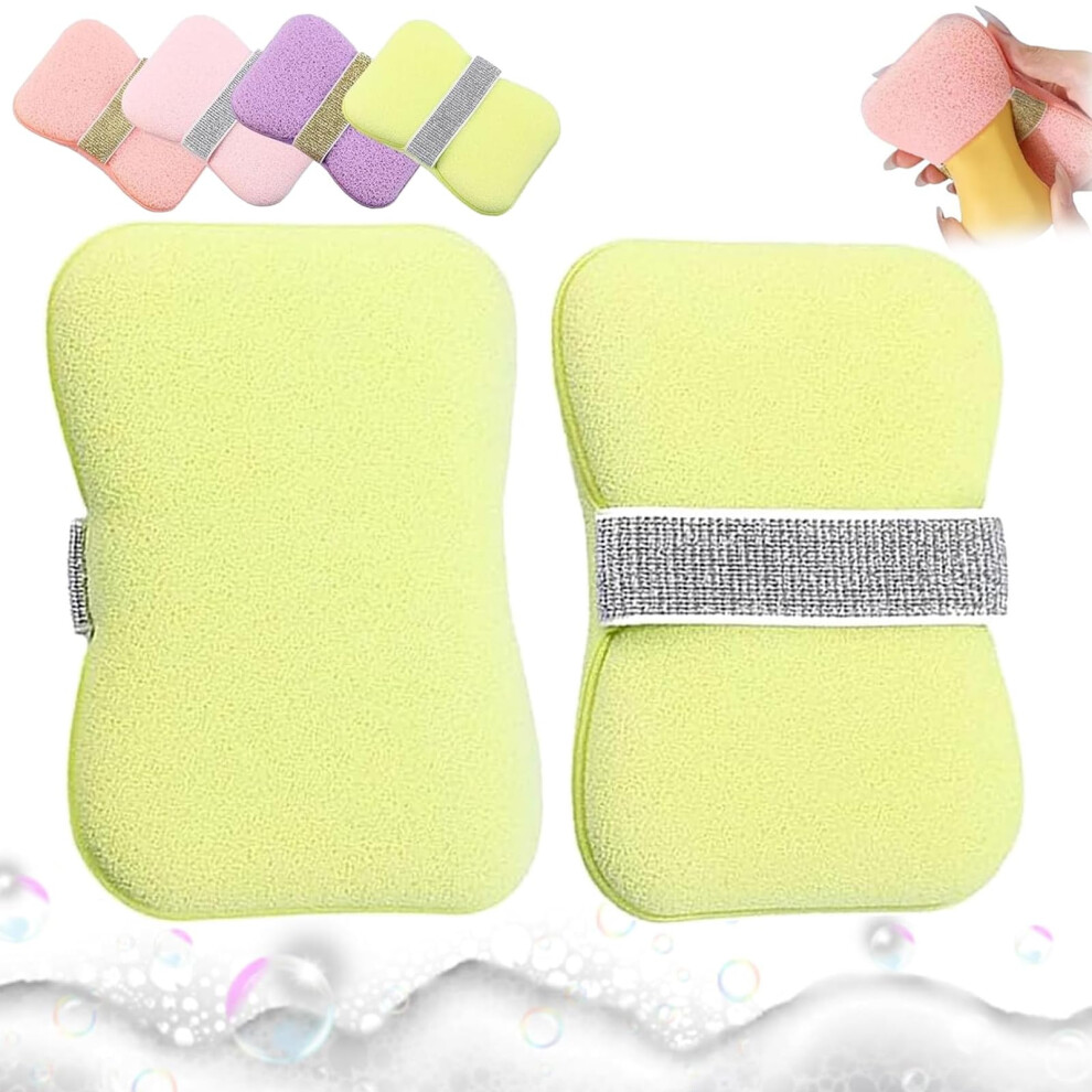 DoubleSided Bath Sponge with BuiltIn Soap Pouch, 2 in 1 Shower Loofah with Exfoliating Mesh, Green