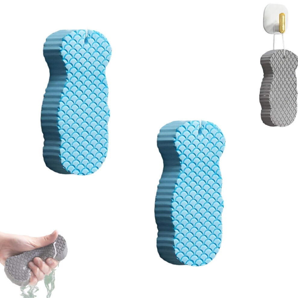 Magic Exfoliating Bath Sponge 2pcs Blue Super Soft Body Scrubber for Gentle Skin Exfoliation