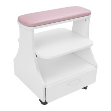 Extra Wide Pink Pedicure Foot Stool with Drawer, Rolling PVC Leather Seat for Salon and Home