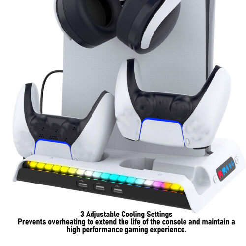 RGB Gaming Console Cooling Station, 3-Level Adjustable, Dual Charging Dock 2