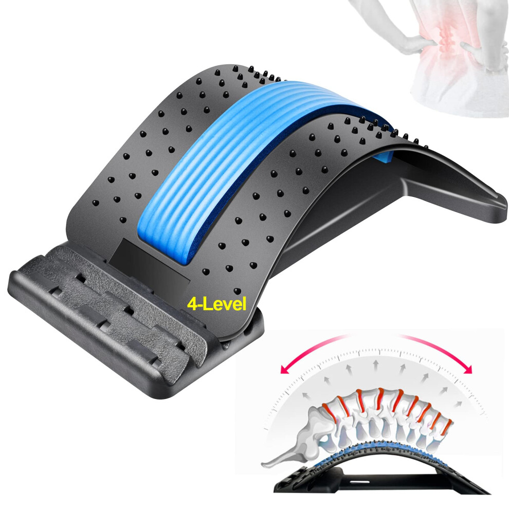 Back Stretcher with 4Level Adjustable Lumbar Support for Lower Back Pain Relief and Spine Alignment