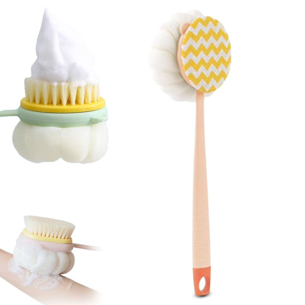 2in1 Bath Back Scrubber with Loofah, Extra Long Handle Shower Back Brush for Gentle Exfoliation