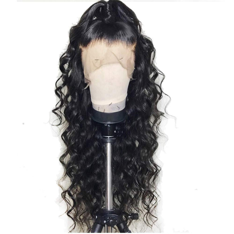 Unisex Black 16 Inch Brazilian Virgin Curly Human Hair Wig For Women, Glueless 360 Lace Frontal With Preplucked Baby Hair