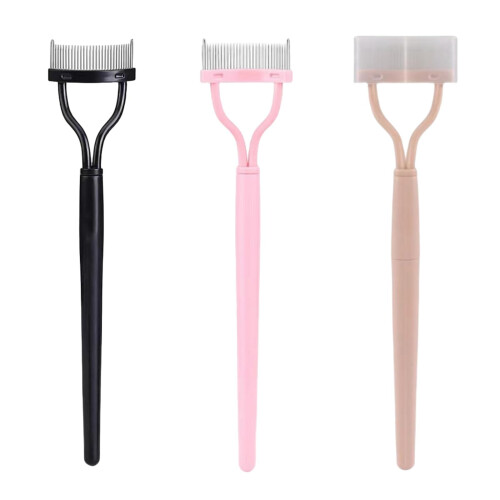 Eyelash Comb with Protective Cover, Precision Arc Lash Separator Brush for Clump Lashes, 3 Pcs