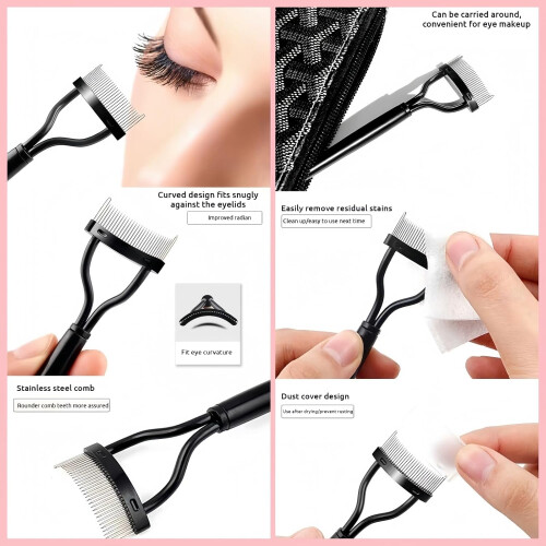 Eyelash Comb with Protective Cover, Precision Arc Lash Separator Brush for Clump Lashes, 3 Pcs 1