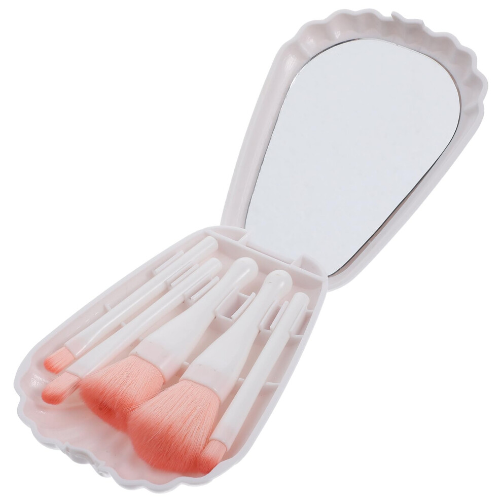 5pcs Makeup Brush Set with Case and Mirror, Soft Bristles for Travel and Eyeshadow Blending